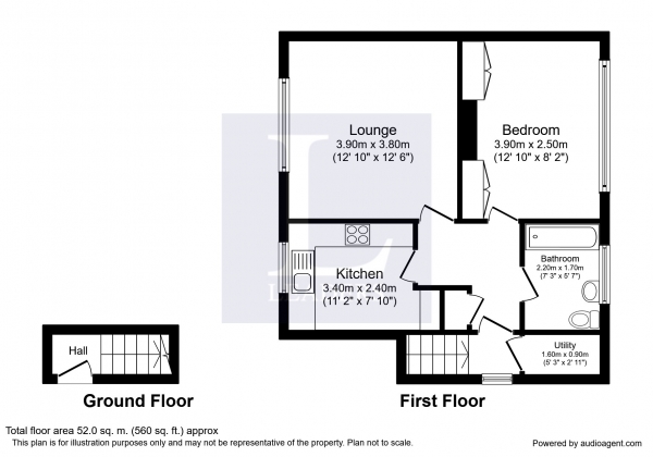 Floor Plan for 1 Bedroom Maisonette to Rent in The Kingsway, Epsom, KT17, 1LT - £208 pw | £900 pcm