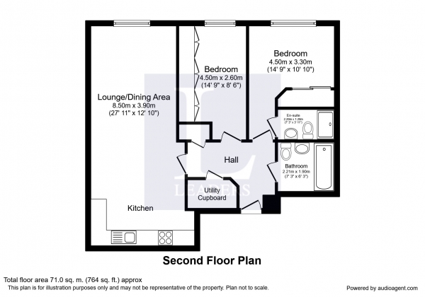 Floor Plan Image for 2 Bedroom Flat to Rent in Primrose House, Dalmeny Way, Epsom