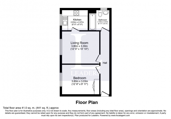 Floor Plan Image for 1 Bedroom Apartment to Rent in Temple Court, Temple Road, Epsom