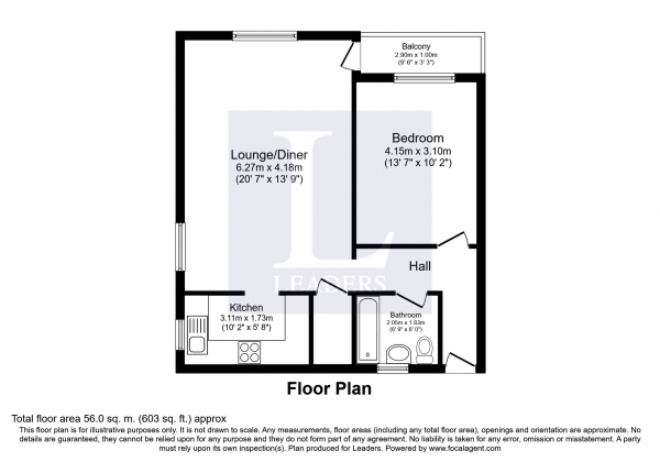 Floor Plan Image for 1 Bedroom Flat to Rent in Clovelly Court, Alexandra Road, Epsom
