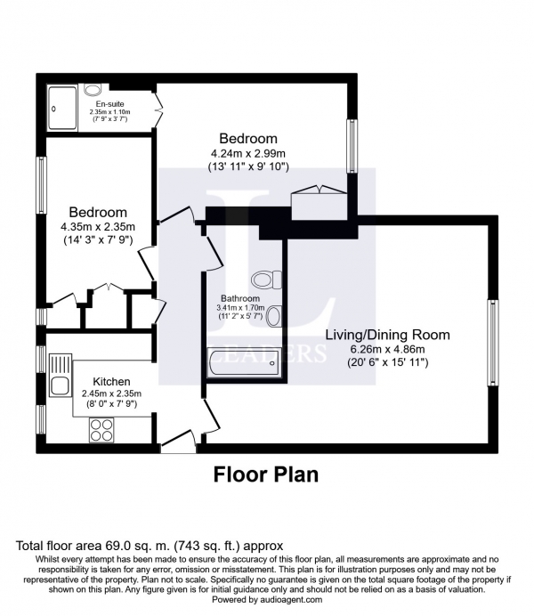 Floor Plan Image for 2 Bedroom Apartment to Rent in Lynwood Road, Epsom