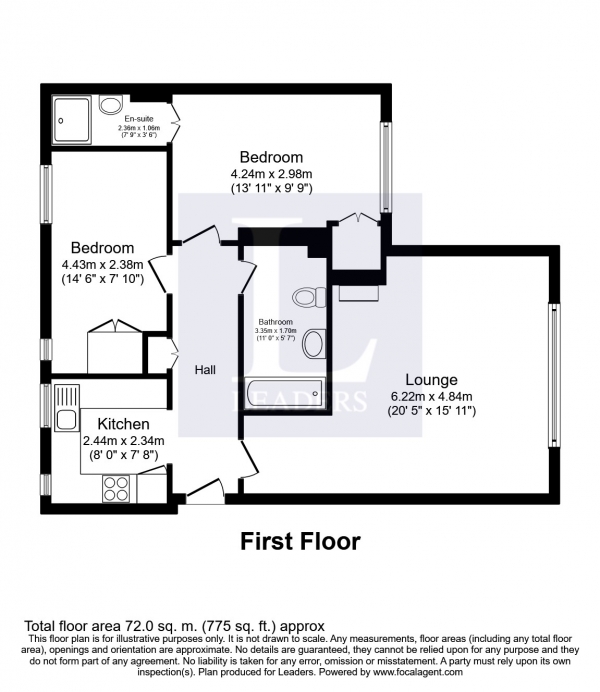 Floor Plan Image for 2 Bedroom Apartment to Rent in Lynwood Road, Epsom