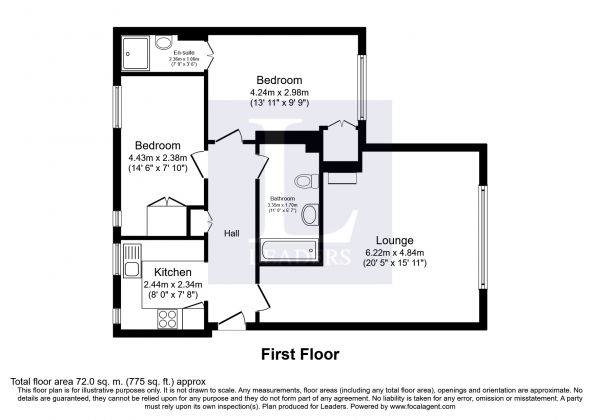 Floor Plan Image for 2 Bedroom Apartment to Rent in Lynwood Road, Epsom