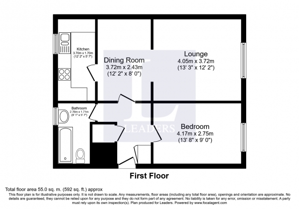 Floor Plan Image for 1 Bedroom Apartment to Rent in Cleves Court, Mill Road, Epsom