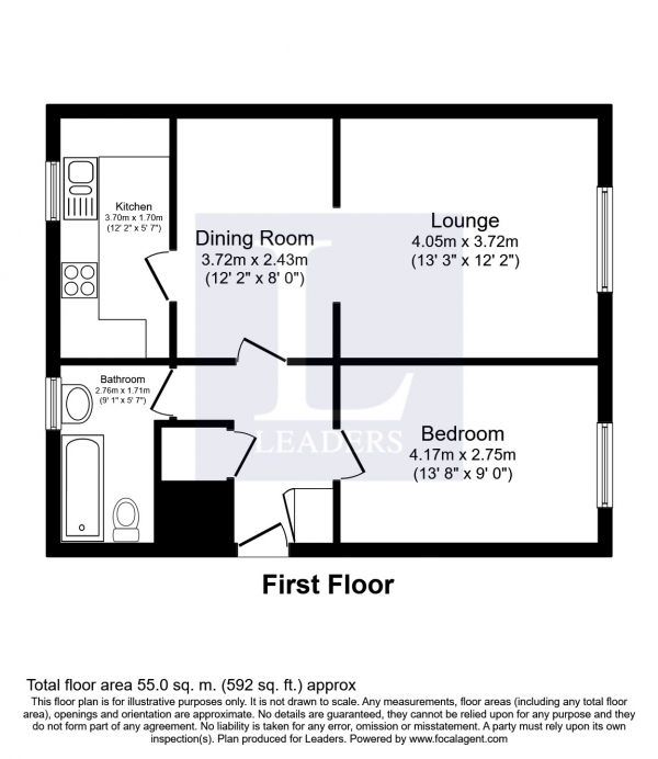 Floor Plan Image for 1 Bedroom Apartment to Rent in Cleves Court, Mill Road, Epsom