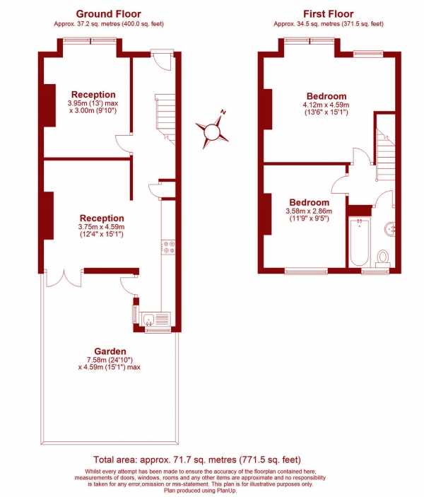 Floor Plan Image for 2 Bedroom Terraced House to Rent in Wandle Bank, Colliers Wood, London