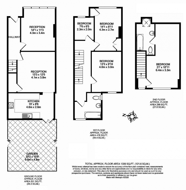 Floor Plan Image for 4 Bedroom Terraced House to Rent in Brisbane Avenue, Wimbledon, London