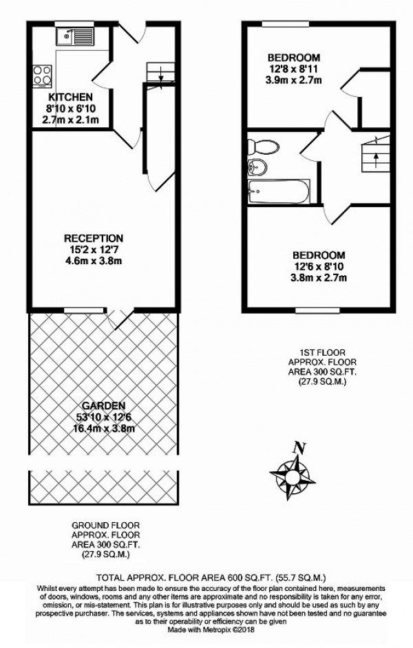 Floor Plan Image for 2 Bedroom Terraced House to Rent in Myrna Close, Colliers Wood, London