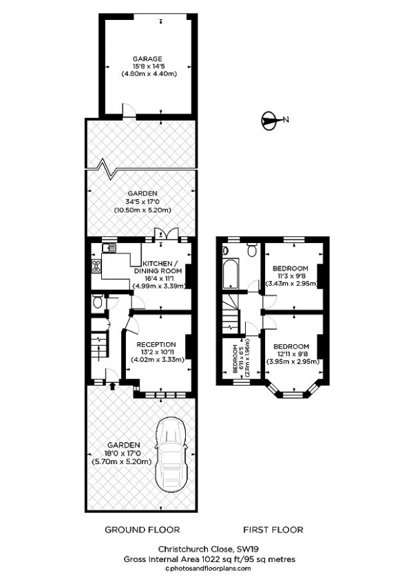 Floor Plan Image for 3 Bedroom Terraced House to Rent in Christchurch Close, Colliers Wood, London