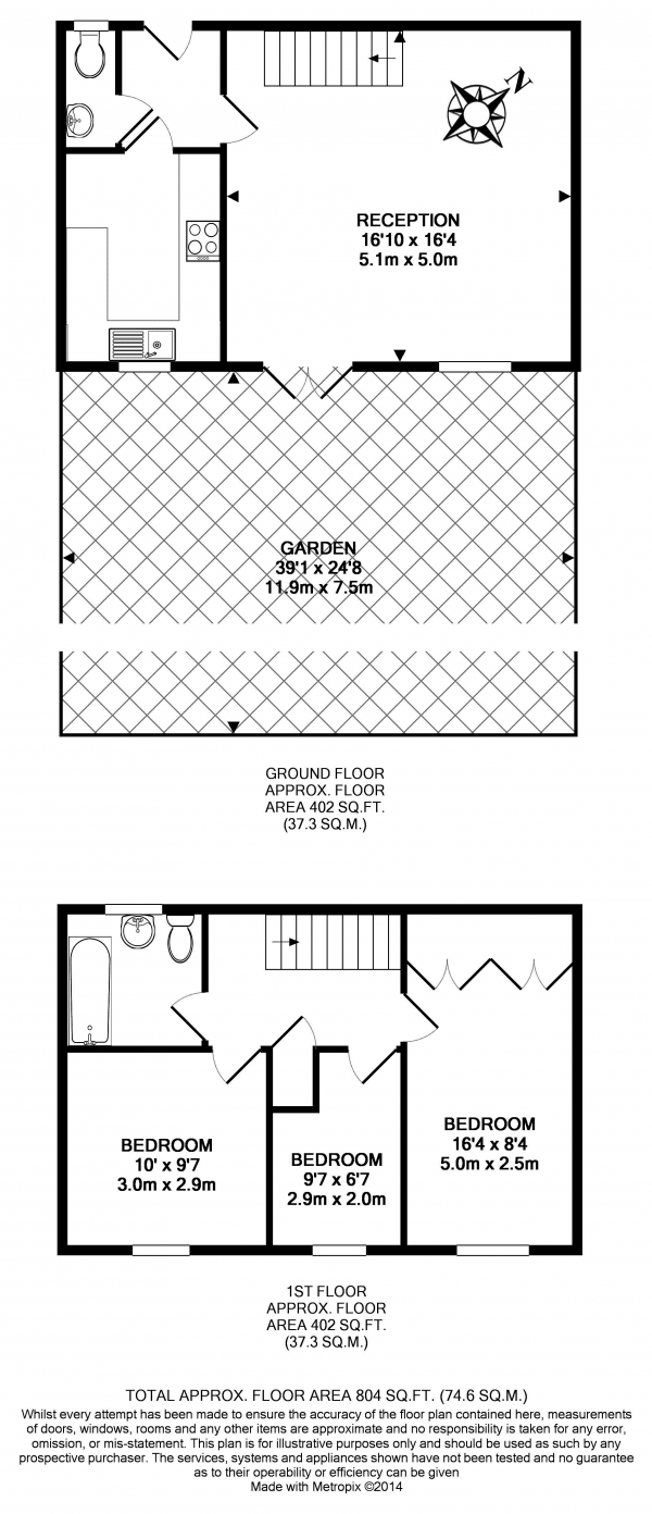 Floor Plan Image for 3 Bedroom Terraced House to Rent in Cameron Square, Mitcham, Surrey