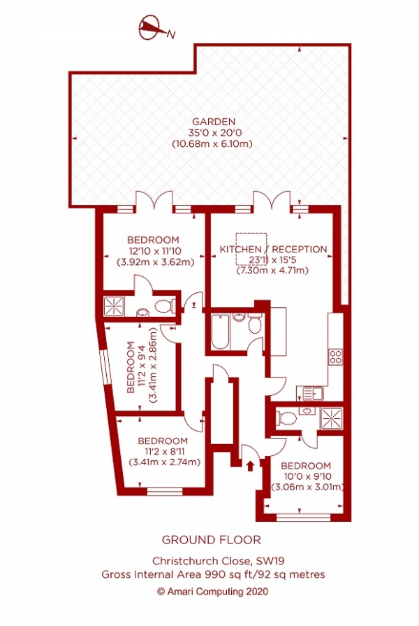 Floor Plan Image for 4 Bedroom Flat to Rent in Christchurch Close, Colliers Wood, London