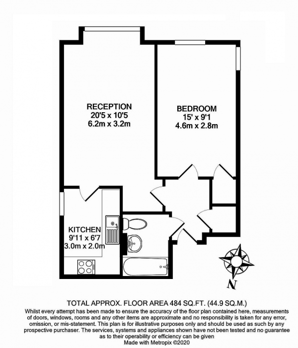 Floor Plan Image for 1 Bedroom Flat to Rent in Longfield Drive, Mitcham