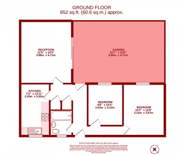 Floor Plan for 2 Bedroom Terraced Bungalow for Sale in Myrna Close, Colliers Wood, London, SW19, 2HW -  &pound394,950