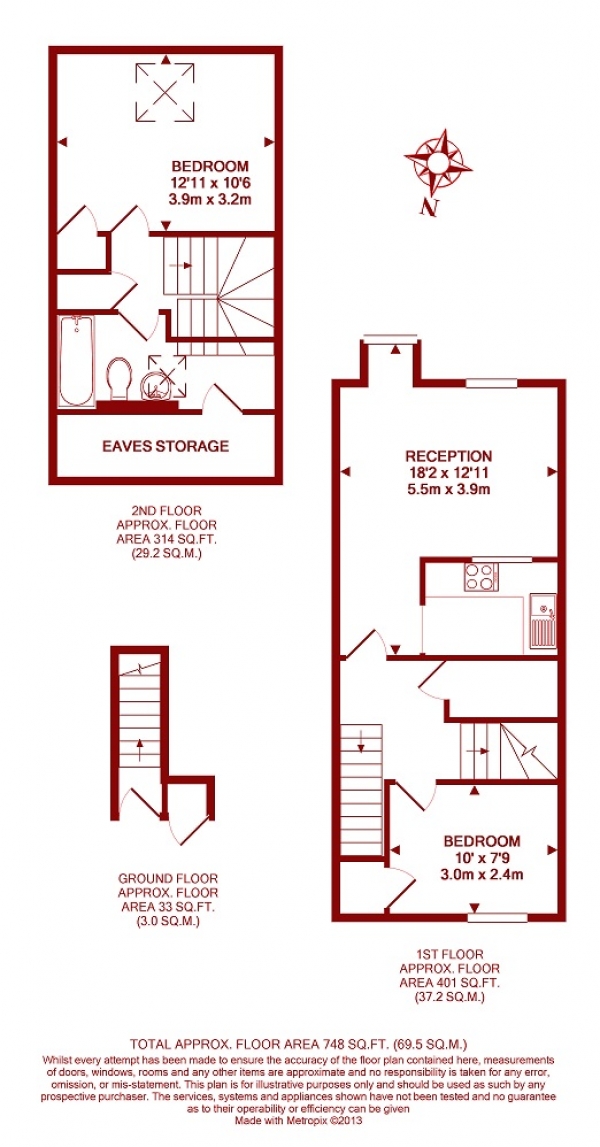 Floor Plan for 2 Bedroom Maisonette for Sale in Clarendon Road, Colliers Wood, London, SW19, 2DX -  &pound419,950