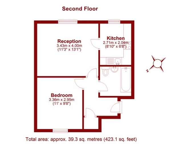 Floor Plan Image for 1 Bedroom Flat for Sale in Cameron Square, Mitcham, Surrey