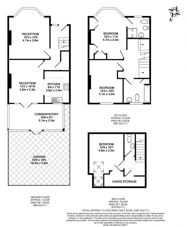 Floor Plan Image for 3 Bedroom Terraced House to Rent in Leamington Avenue, Morden, Surrey