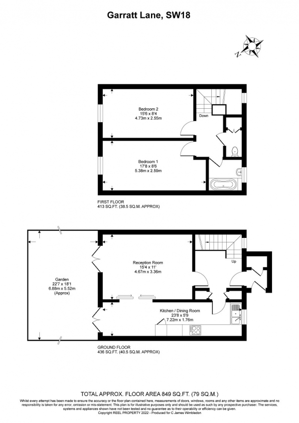 Floor Plan Image for 2 Bedroom End of Terrace House for Sale in Garratt Lane, Earlsfield, London