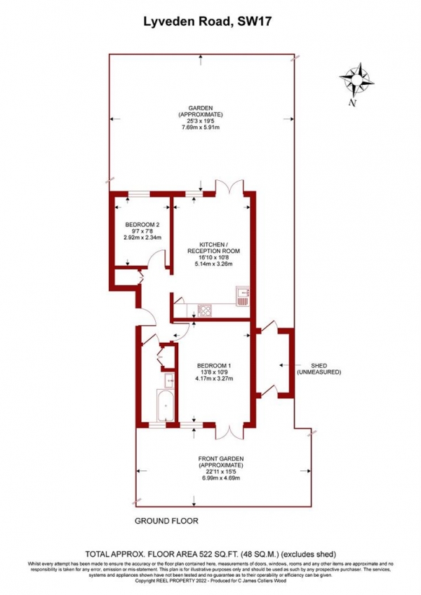 Floor Plan for 2 Bedroom Flat for Sale in Lyveden Road, Colliers Wood, London, SW17, 9DT -  &pound435,000