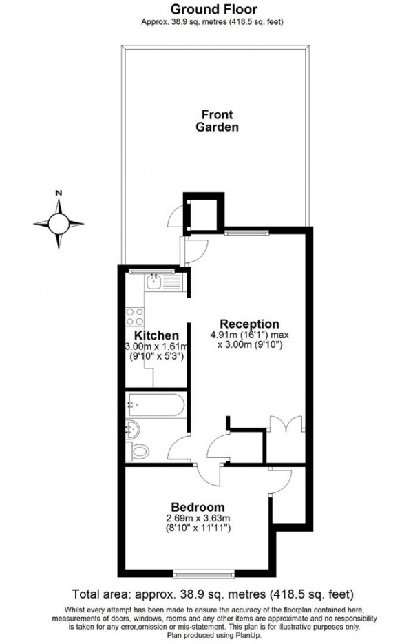 Floor Plan for 1 Bedroom Maisonette for Sale in Brangwyn Crescent, Colliers Wood, London, SW19, 2UA -  &pound285,000
