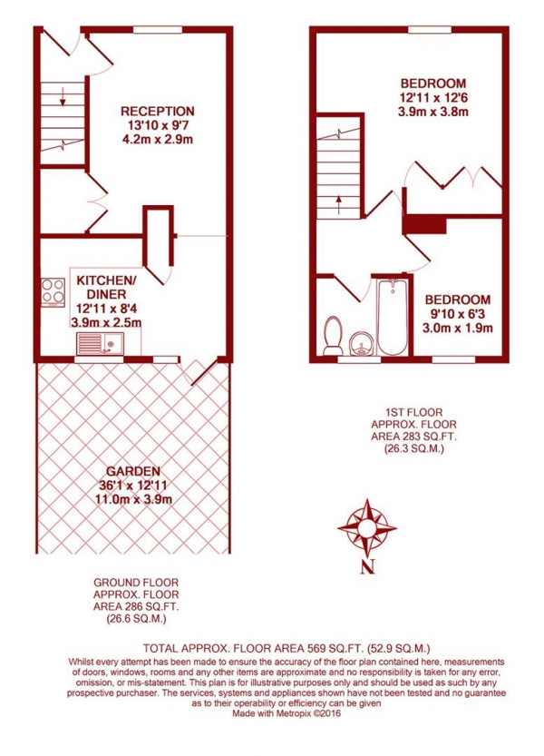 Floor Plan Image for 2 Bedroom Terraced House for Sale in Horner Lane, Mitcham, Surrey