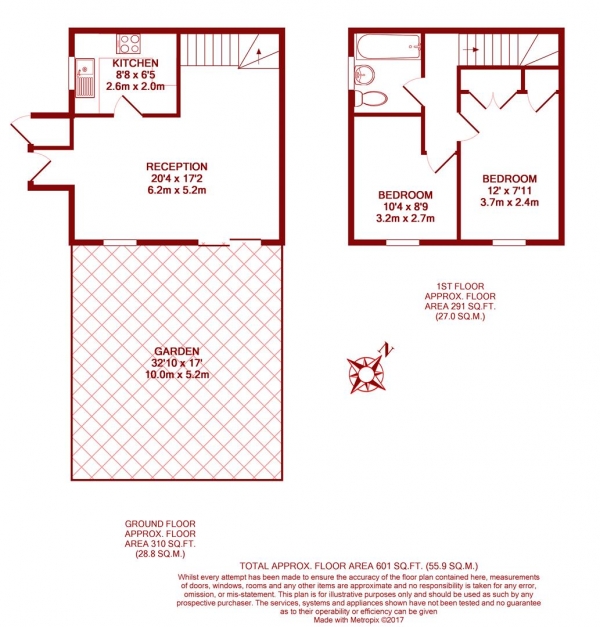 Floor Plan Image for 2 Bedroom End of Terrace House for Sale in Linden Place, Mitcham, Surrey