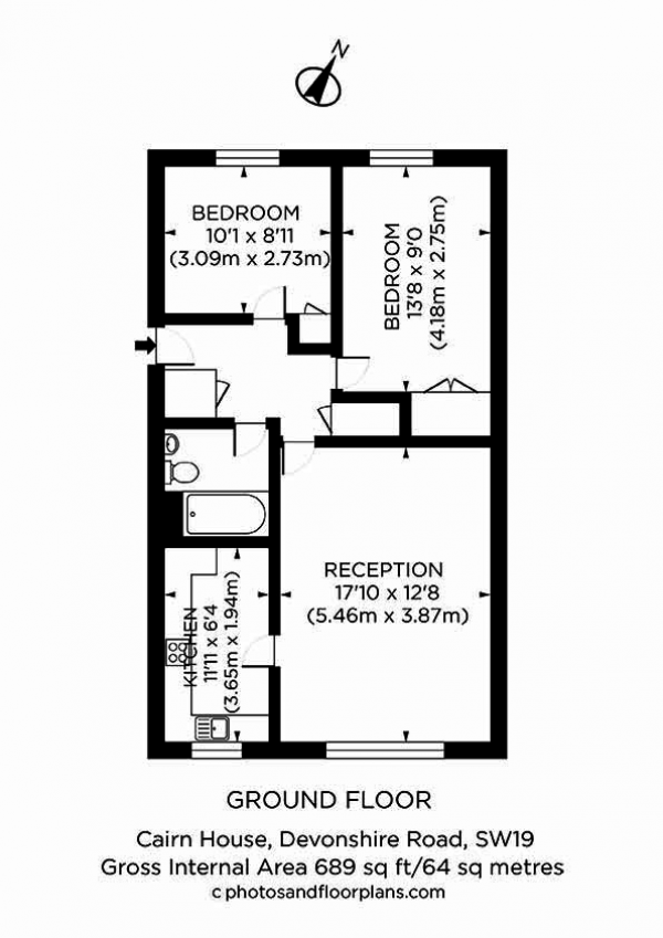 Floor Plan Image for 2 Bedroom Flat to Rent in Cairn House, 115 Devonshire Road, Colliers Wood