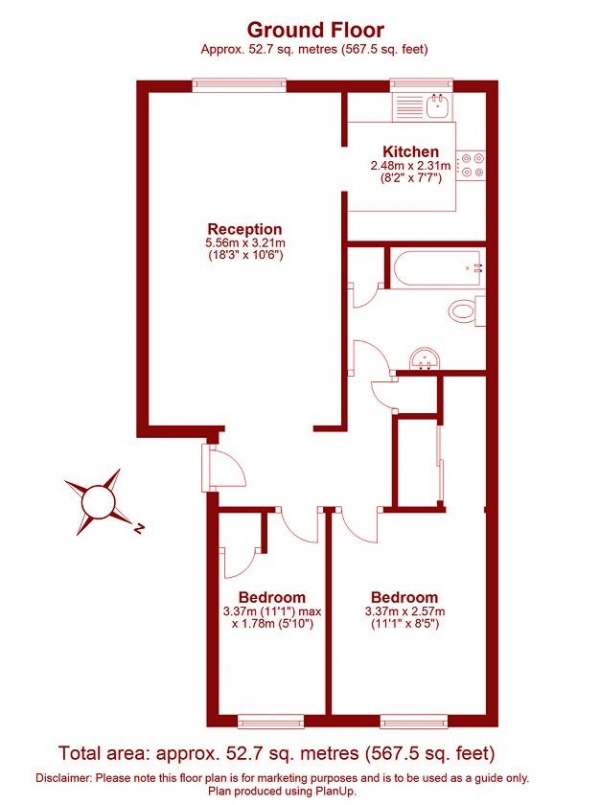 Floor Plan Image for 2 Bedroom Flat for Sale in Lowry Crescent, Mitcham