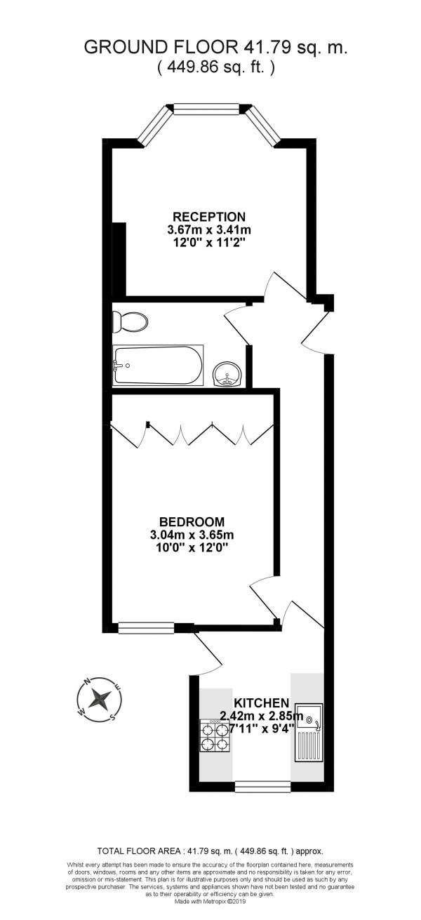 Floor Plan Image for 1 Bedroom Flat to Rent in Longley Road, Tooting, Tooting