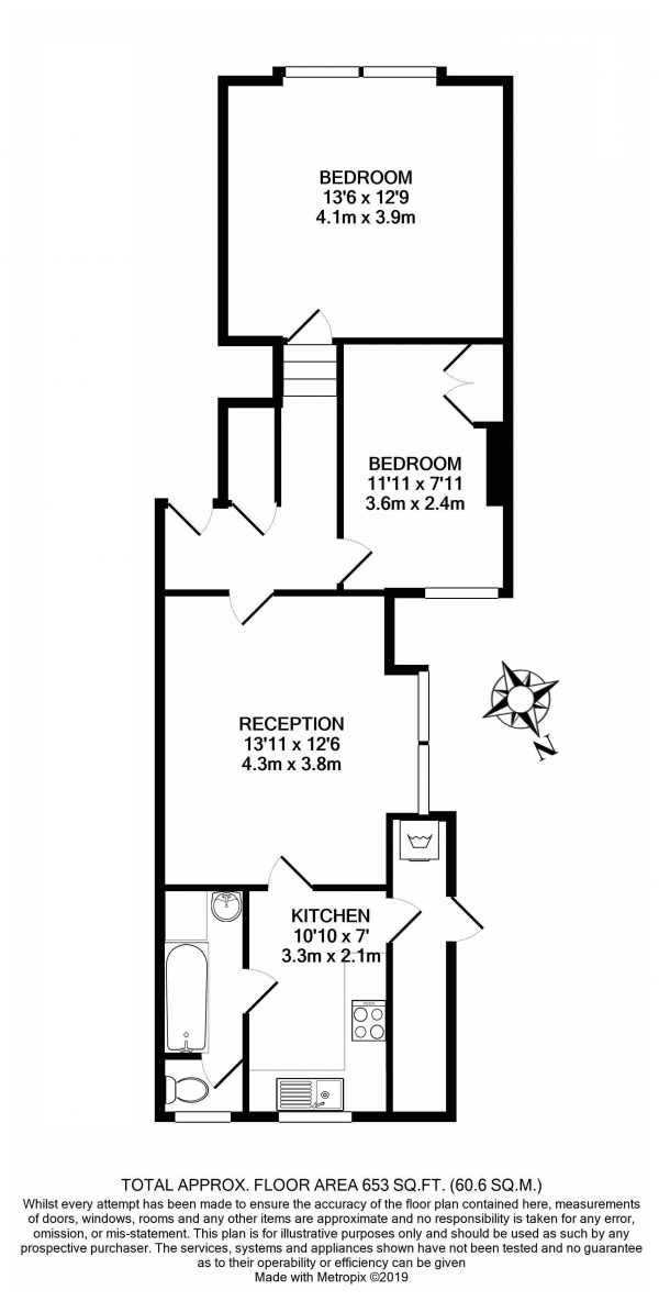 Floor Plan Image for 2 Bedroom Flat to Rent in Coverton Road, Tooting, Tooting