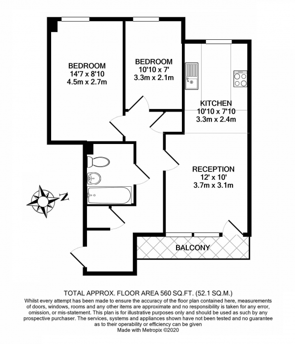 Floor Plan Image for 2 Bedroom Flat for Sale in Tooting High Street, Tooting, Tooting