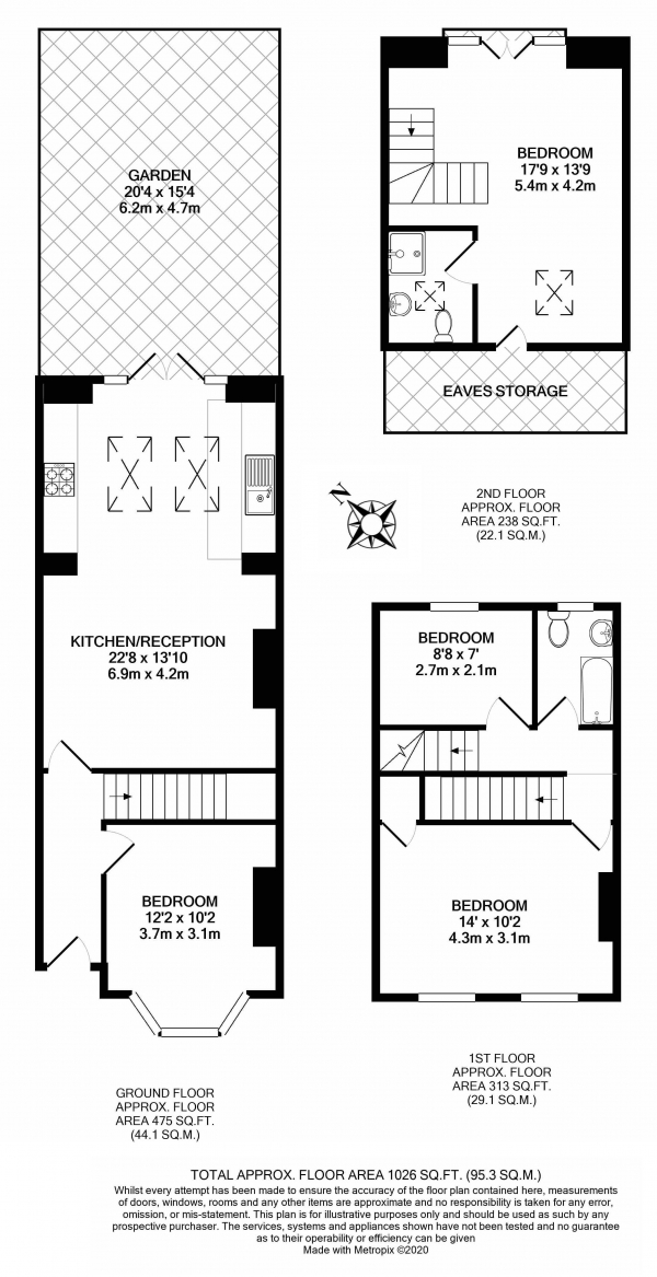 Floor Plan Image for 3 Bedroom End of Terrace House for Sale in Cranmer Terrace, Tooting, Tooting