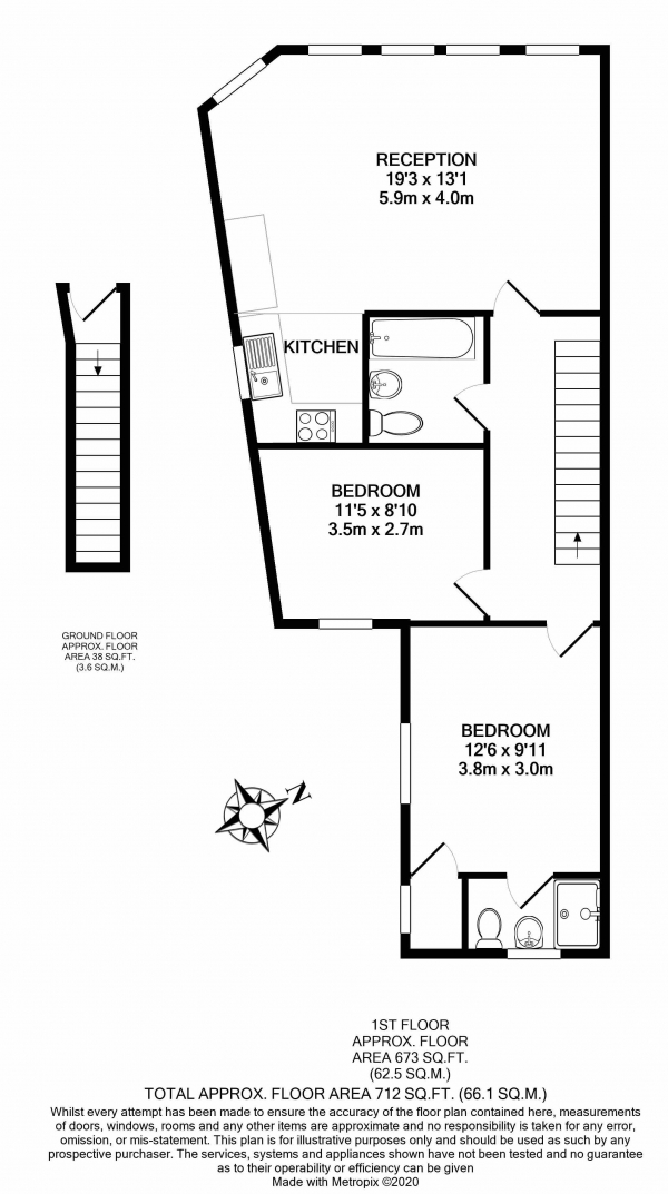 Floor Plan Image for 2 Bedroom Flat to Rent in Bickersteth Road, Tooting, Tooting