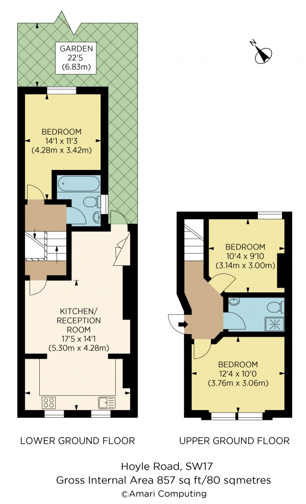 Floor Plan Image for 3 Bedroom Flat to Rent in Hoyle Road, Tooting, Tooting