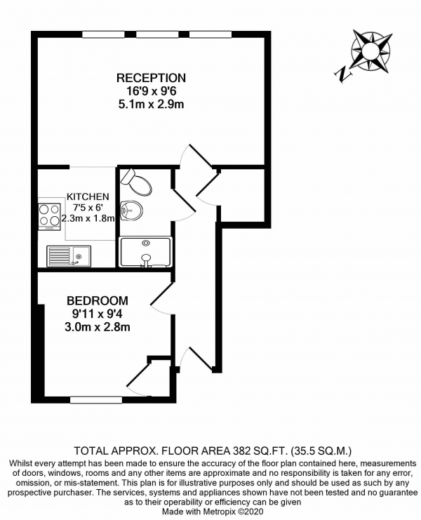 Floor Plan Image for 1 Bedroom Flat to Rent in Tooting High Street, Tooting, Tooting