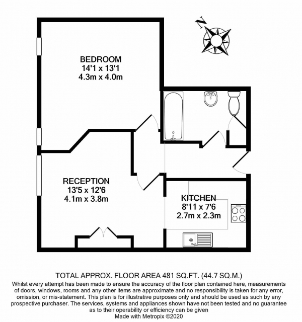 Floor Plan Image for 1 Bedroom Flat for Sale in Tooting High Street, Tooting, Tooting