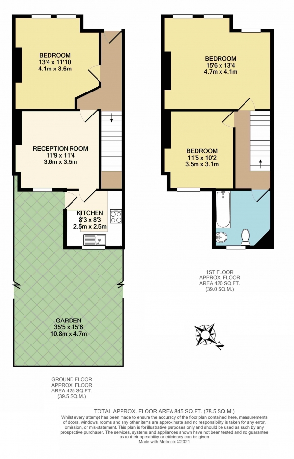 Floor Plan Image for 2 Bedroom Terraced House for Sale in Pevensey Road, Tooting, Tooting