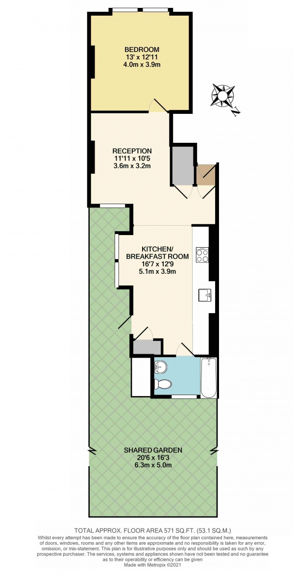 Floor Plan Image for 1 Bedroom Flat for Sale in Hoyle Road, Tooting, Tooting