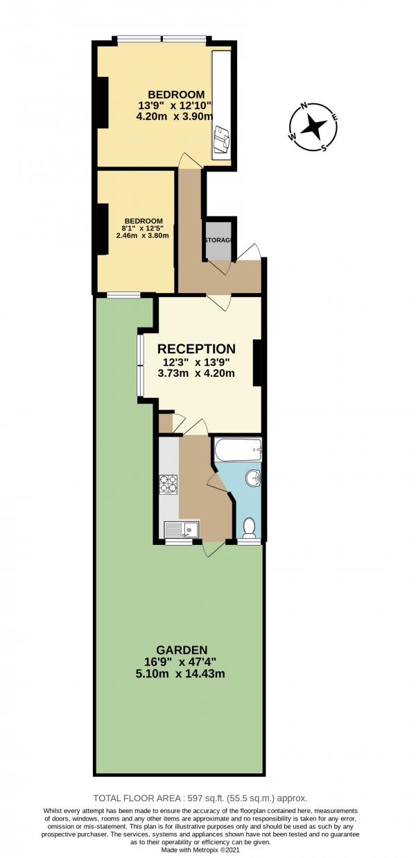 Floor Plan Image for 2 Bedroom Flat to Rent in Garratt Terrace, Tooting, Tooting