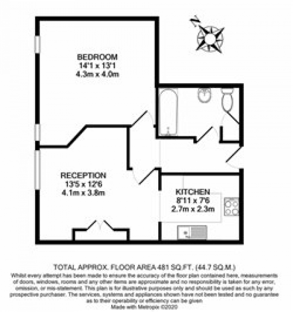 Floor Plan Image for 1 Bedroom Flat for Sale in Tooting High Street, Tooting, Tooting