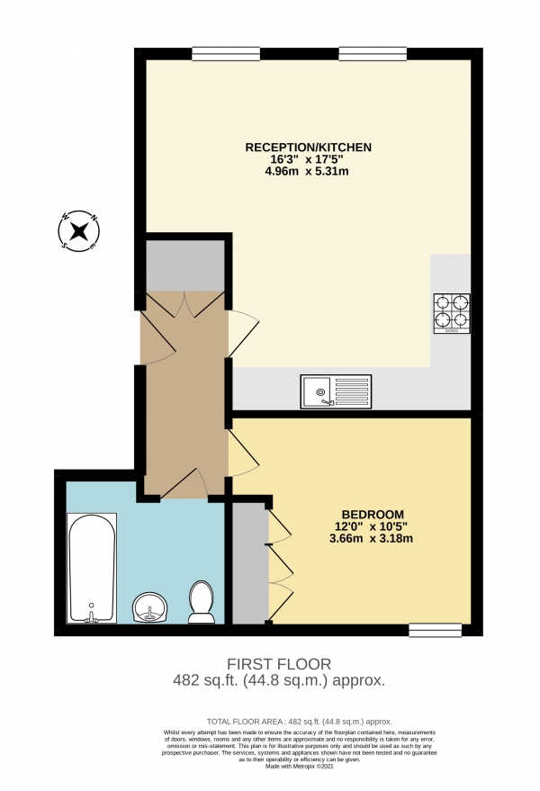 Floor Plan Image for 1 Bedroom Flat to Rent in Recovery Street, Tooting, Tooting