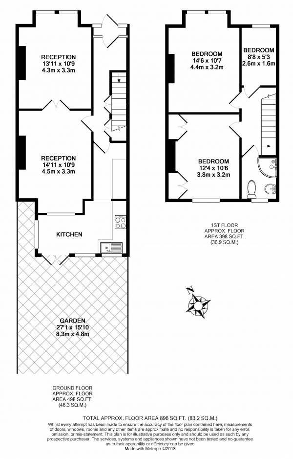 Floor Plan Image for 3 Bedroom Terraced House to Rent in Gatton Road, Tooting, Tooting