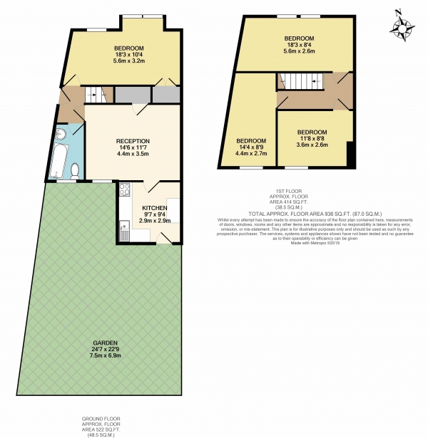 Floor Plan Image for 4 Bedroom End of Terrace House to Rent in Kenlor Road, Tooting