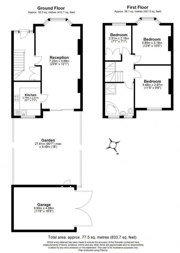 Floor Plan Image for 3 Bedroom Semi-Detached House for Sale in Thurleston Avenue, Morden