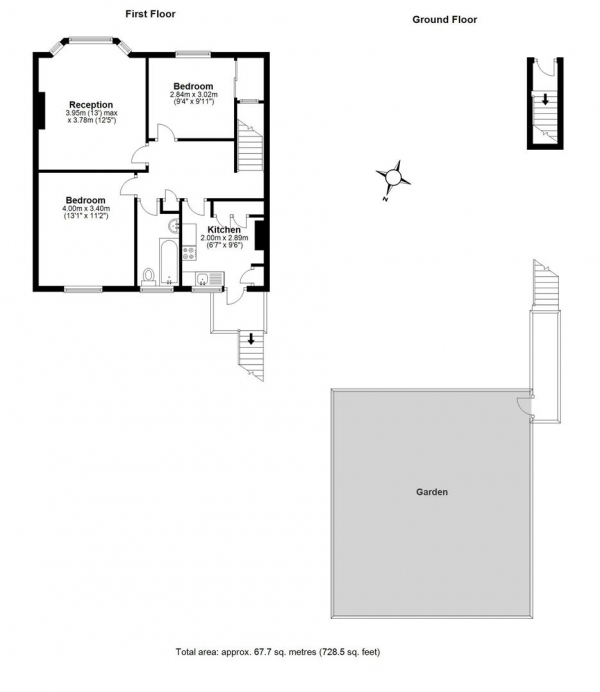 Floor Plan Image for 2 Bedroom Maisonette to Rent in Manor Road, Wimbledon