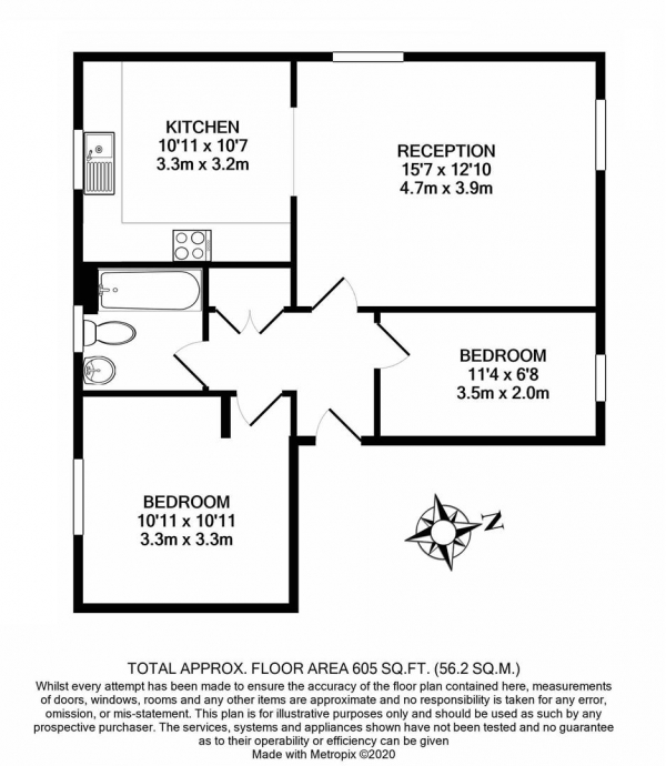 Floor Plan Image for 2 Bedroom Flat to Rent in Shelley Way, Wimbledon, London