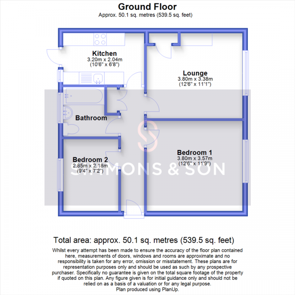 Floor Plan for 2 Bedroom Maisonette for Sale in Cornwall Avenue, Slough, SL2, 1AZ - Offers in Excess of &pound279,950