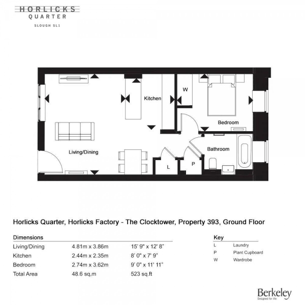 Floor Plan Image for 1 Bedroom Flat for Sale in Horlicks Quarter, Slough