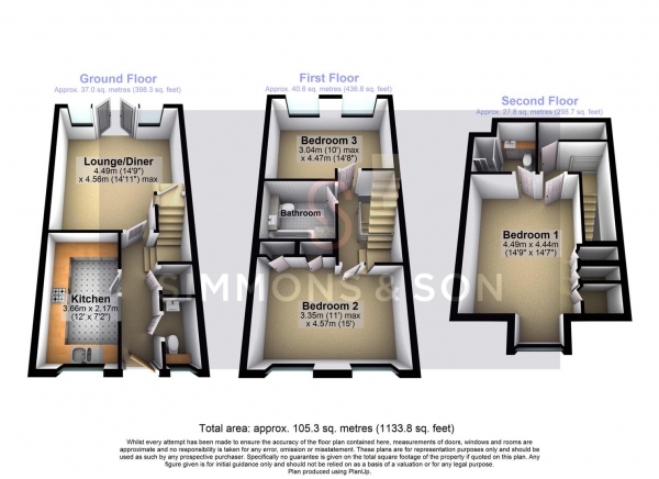 Floor Plan for 3 Bedroom Town House for Sale in Meyers Close, Langley, SL3, 7DS - Guide Price &pound575,000