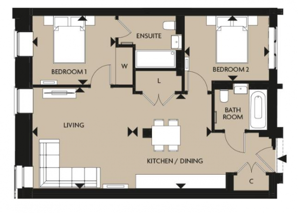 Floor Plan Image for 2 Bedroom Flat for Sale in Stoke Gardens, Slough