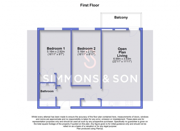 Floor Plan for 2 Bedroom Flat for Sale in Railway Terrace, Slough, SL2, 5FQ - Offers in Excess of &pound290,000